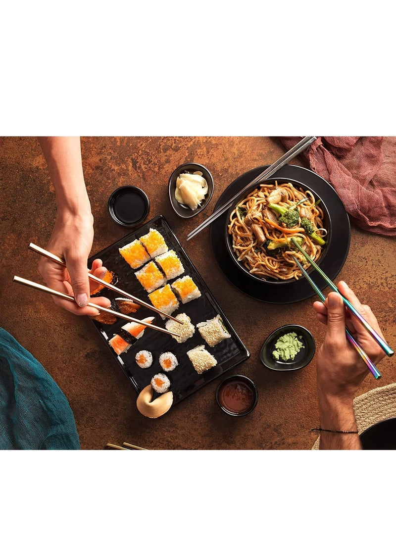 Zikra عيدان تناول الطعام من الفولاذ المقاوم للصدأ - عيدان تناول الطعام القابلة لإعادة الاستخدام متعددة الألوان - 5 أزواج من عيدان تناول الطعام المعدنية الآمنة في غسالة الصحون - سهلة الاستخدام - عيدان تناول الطعام الخفيفة المربعة - مجموعة هدايا، مطبخ، أدوات المائدة - Image 3