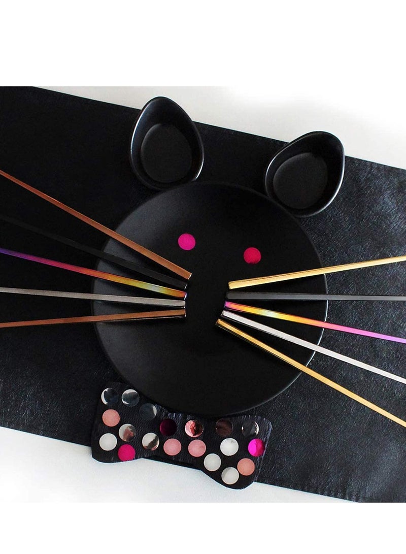 Zikra عيدان تناول الطعام من الفولاذ المقاوم للصدأ - عيدان تناول الطعام القابلة لإعادة الاستخدام متعددة الألوان - 5 أزواج من عيدان تناول الطعام المعدنية الآمنة في غسالة الصحون - سهلة الاستخدام - عيدان تناول الطعام الخفيفة المربعة - مجموعة هدايا، مطبخ، أدوات المائدة - Image 5