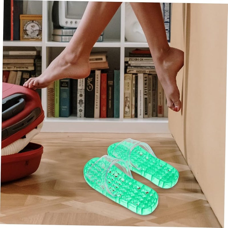 Green Hollow Foot Massage Shower Slippers Open Toe Breathable Comfortable Unisex Bathroom - Image 4