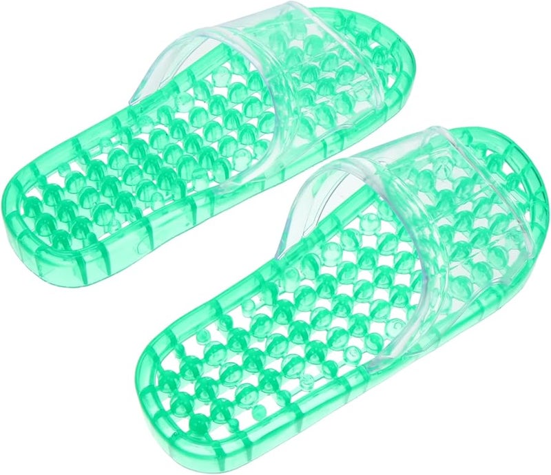 Green Hollow Foot Massage Shower Slippers Open Toe Breathable Comfortable Unisex Bathroom - Image 1