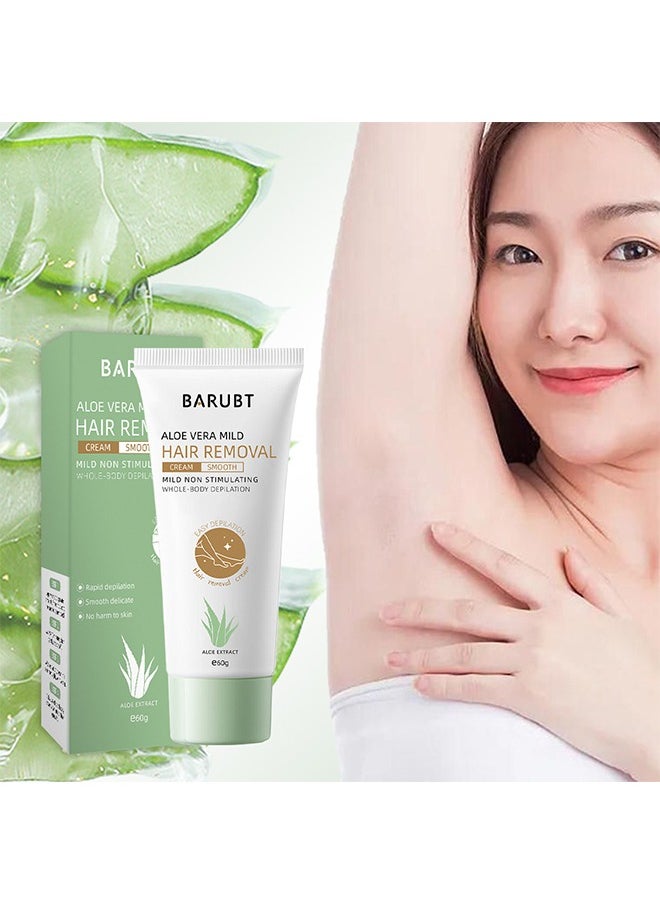 BARUBT Aloe Vera Mild Hair Removal Cream-Mild Non Stimulating Whole-Body Depilation,Painless Depilatory for Sensitive Skin,Moisturizing with Aloe Vera & Vitamin E, For Men & Women 60g  - Image 1