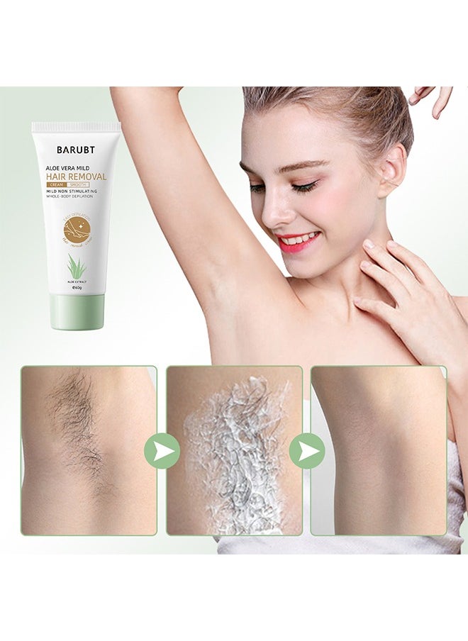 BARUBT Aloe Vera Mild Hair Removal Cream-Mild Non Stimulating Whole-Body Depilation,Painless Depilatory for Sensitive Skin,Moisturizing with Aloe Vera & Vitamin E, For Men & Women 60g  - Image 2