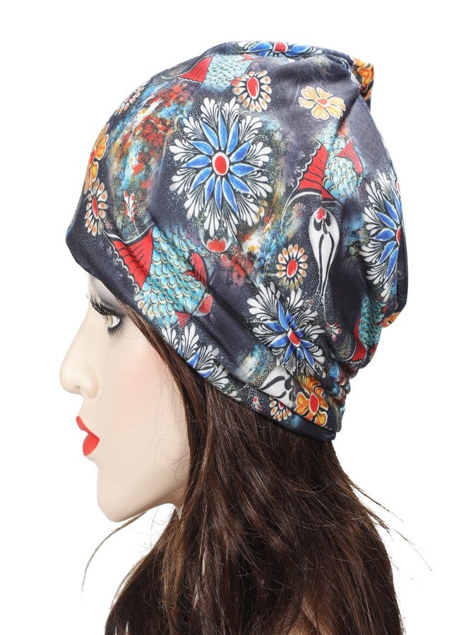 ZLYC قبعة ZLYC Chemo Headwear النسائية المترهلة، وشاح الرأس، غطاء الرأس، غطاء الرأس، قبعة الجمجمة (أسود مزهر) - Image 2