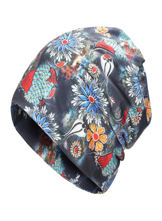 ZLYC قبعة ZLYC Chemo Headwear النسائية المترهلة، وشاح الرأس، غطاء الرأس، غطاء الرأس، قبعة الجمجمة (أسود مزهر) - Image 1