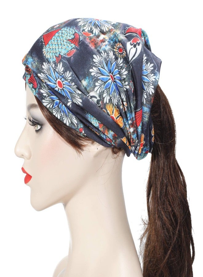 ZLYC قبعة ZLYC Chemo Headwear النسائية المترهلة، وشاح الرأس، غطاء الرأس، غطاء الرأس، قبعة الجمجمة (أسود مزهر) - Image 3