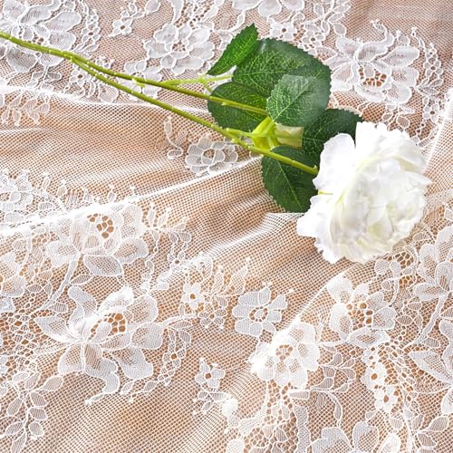 B.Cool B-COOL 2 Pieces 60x120 Inch Lace Table Cloths Farmhouse Rustic White Tablecloth for Bridal Shower Flower Table Linen Outdoor Decorations - Image 5
