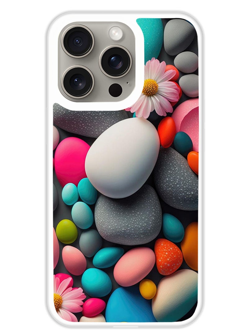 Theodor غطاء حماية لهاتف أبل آيفون 15 برو ماكس أحجار ملونة (واقي أبيض) - Image 1