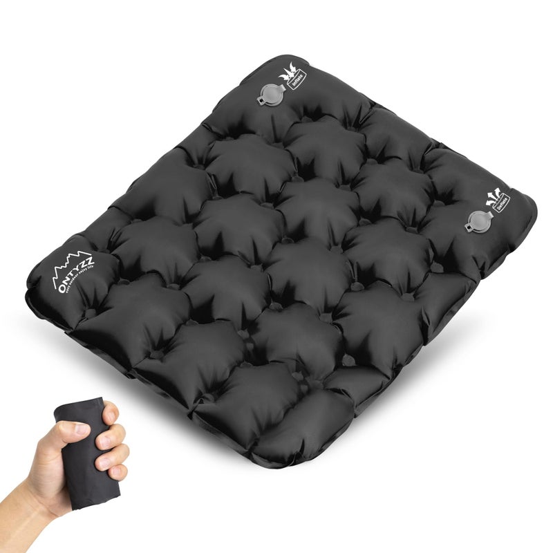 ONTYZZ Inflatable Seat Cushion Lightweight Airplane Seat Cushion Stadium Seat Travel Cushion for Climbing Hiking Office Airplane, Black - Image 1