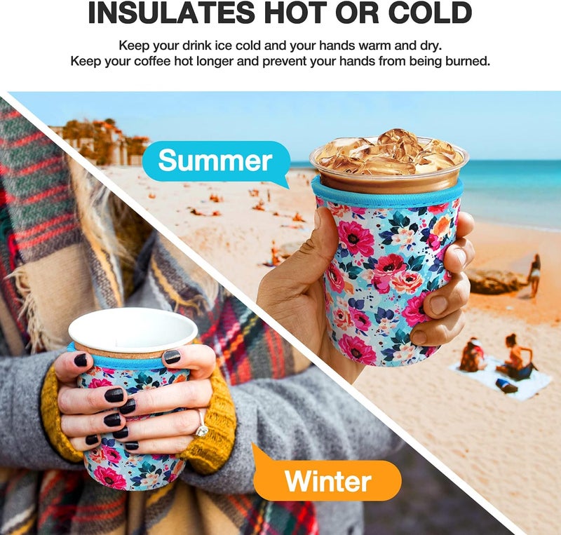 كي بي اكس 3 Pack Iced Coffee Cup Sleeve for Large Sized Cups, Reusable Neoprene Iced Coffee Cup Holder for Hot Cold Drinks, Compatible with Starbucks, Dunkin Donuts, and More - Image 4