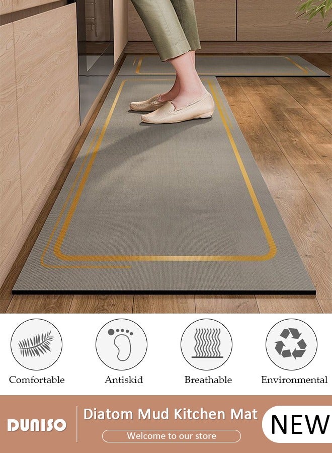 DUNISO 2 PCS Kitchen Mats and Rugs Set , Non Slip Heavy Duty Standing Mat, Quick Dry Diatom Mud Floor Mat, Extra Soft and Absorbent Floor Mats for Kitchen, Bath, Office, Laundry(40*60cm+40*120cm)  - Image 1