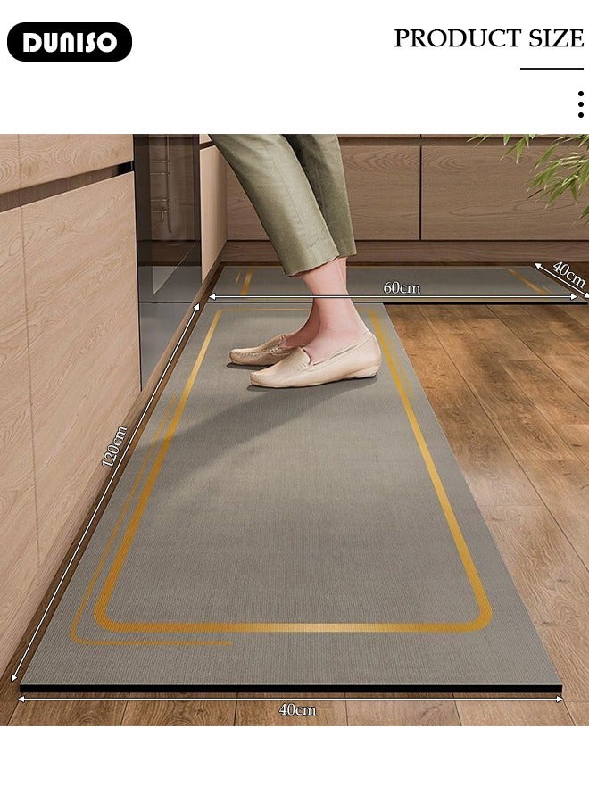 DUNISO 2 PCS Kitchen Mats and Rugs Set , Non Slip Heavy Duty Standing Mat, Quick Dry Diatom Mud Floor Mat, Extra Soft and Absorbent Floor Mats for Kitchen, Bath, Office, Laundry(40*60cm+40*120cm)  - Image 2