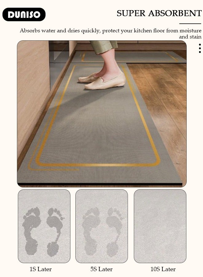 DUNISO 2 PCS Kitchen Mats and Rugs Set , Non Slip Heavy Duty Standing Mat, Quick Dry Diatom Mud Floor Mat, Extra Soft and Absorbent Floor Mats for Kitchen, Bath, Office, Laundry(40*60cm+40*120cm)  - Image 4