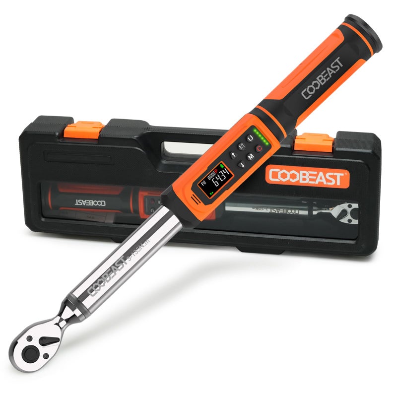 coobeast Digital Torque Wrench, 3/8 Drive Electronic Torque Wrench with Preset Value(1.5-99.5 Ft-lbs./2-135Nm), Buzzer and LED Flash Five Units of Measure for Bike Motorcycle Car - Image 1