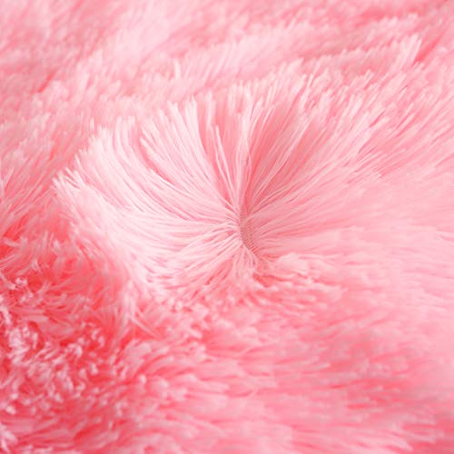 Uhamho Faux Fur Velvet Fluffy Bedding Duvet Cover Set Down Comforter Quilt Cover with Pillow Shams, Ultra Soft Warm (King, Pink) - Image 5