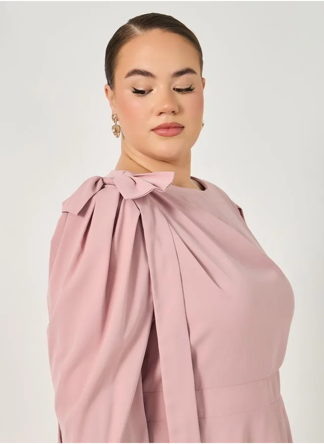 ستايلي Plus Size Shoulder Bow Detail A-Line Midi Dress