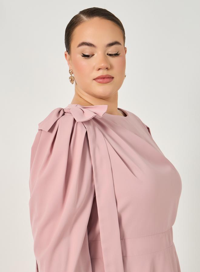 Styli Plus Size Shoulder Bow Detail A-Line Midi Dress  - Image 5