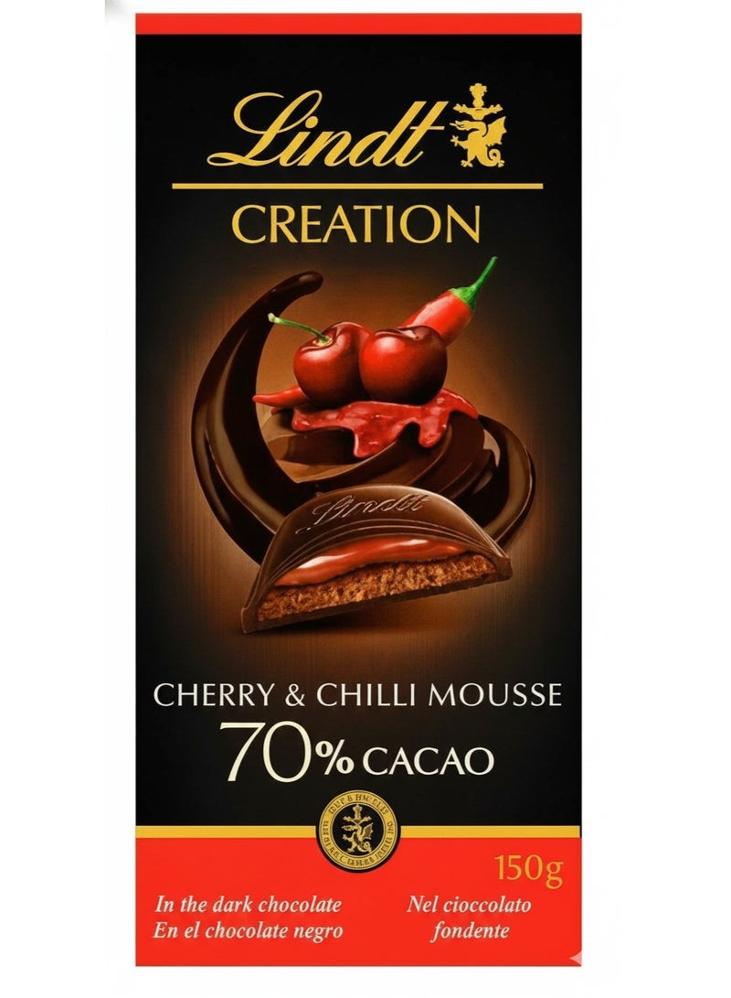 Lindt Creation Cherry & Chilli Mousse 70% Cacao Chocolate Bar 150grams - Image 1