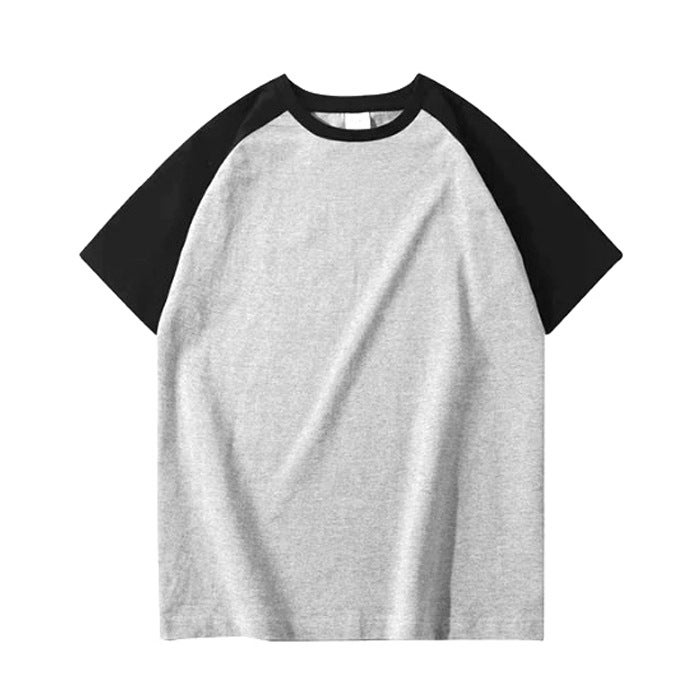 Cross-border solid color contrast stitching light plate blank version horn sleeve short sleeve T-shirt raglan sleeve jacket can be made [1.5 Grey] Black light gray 