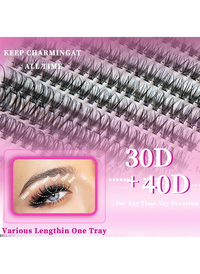 4 Styles DIY False Eyelashes Kit, 600 Clusters Mixed Individual Voluminous Lashes Including 30D Lashes 40D Lashes 50D Lashes Colored Lashes, Eyelash Extension Kit for Daily Makeup and Special Occasions