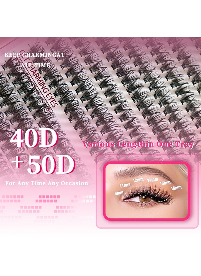4 Styles DIY False Eyelashes Kit, 600 Clusters Mixed Individual Voluminous Lashes Including 30D Lashes 40D Lashes 50D Lashes Colored Lashes, Eyelash Extension Kit for Daily Makeup and Special Occasions