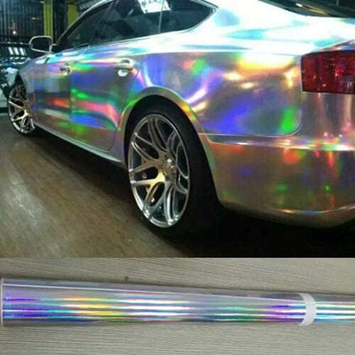 HOMSUN Car Wrap Vinyl Vehicle Self Adhesive Vinyl DIY Decal Camouflage Adhesive PVC Vinyl Film Waterproof Decorative Wrap Sticker Wrapping (Rainbow Holographic, 12 X 36 Inch) - Image 2