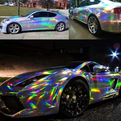 HOMSUN Car Wrap Vinyl Vehicle Self Adhesive Vinyl DIY Decal Camouflage Adhesive PVC Vinyl Film Waterproof Decorative Wrap Sticker Wrapping (Rainbow Holographic, 12 X 36 Inch) - Image 3