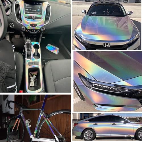 HOMSUN Car Wrap Vinyl Vehicle Self Adhesive Vinyl DIY Decal Camouflage Adhesive PVC Vinyl Film Waterproof Decorative Wrap Sticker Wrapping (Rainbow Holographic, 12 X 36 Inch) - Image 4