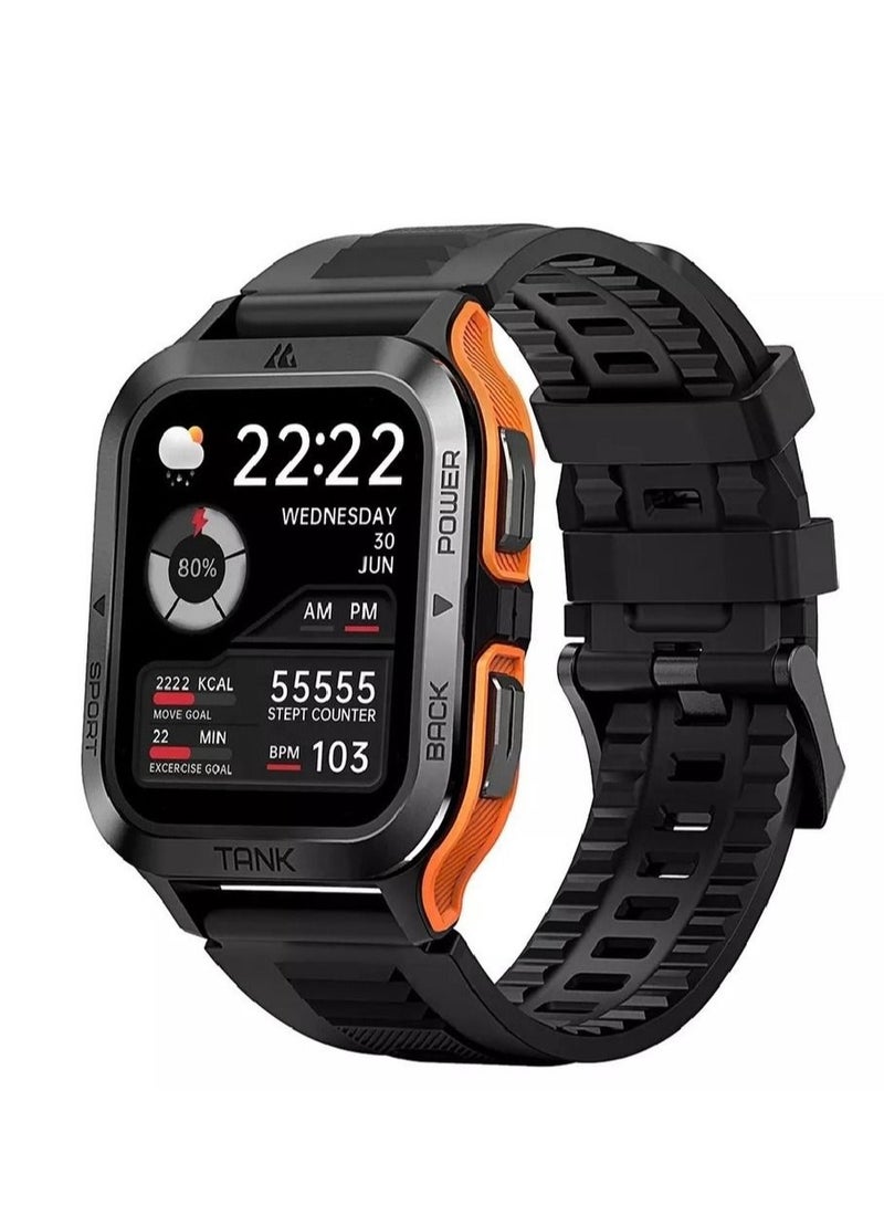 KOSPET Tank M2 Bluetooth Answer Make Call Smart Watches For Men 5 ATM US Military Certified With 70 Sport Modes 1.85 Inch For Android IOS IPhones With Heart Rate Blood Pressure Orange - Image 1
