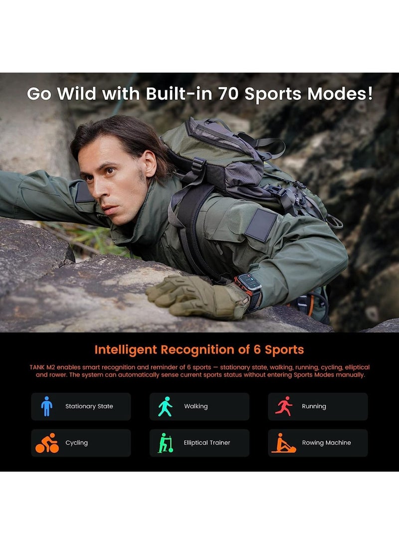 KOSPET Tank M2 Bluetooth Answer Make Call Smart Watches For Men 5 ATM US Military Certified With 70 Sport Modes 1.85 Inch For Android IOS IPhones With Heart Rate Blood Pressure Orange - Image 5