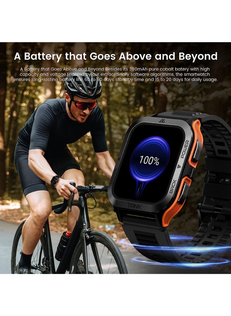 KOSPET Tank M2 Bluetooth Answer Make Call Smart Watches For Men 5 ATM US Military Certified With 70 Sport Modes 1.85 Inch For Android IOS IPhones With Heart Rate Blood Pressure Orange - Image 3