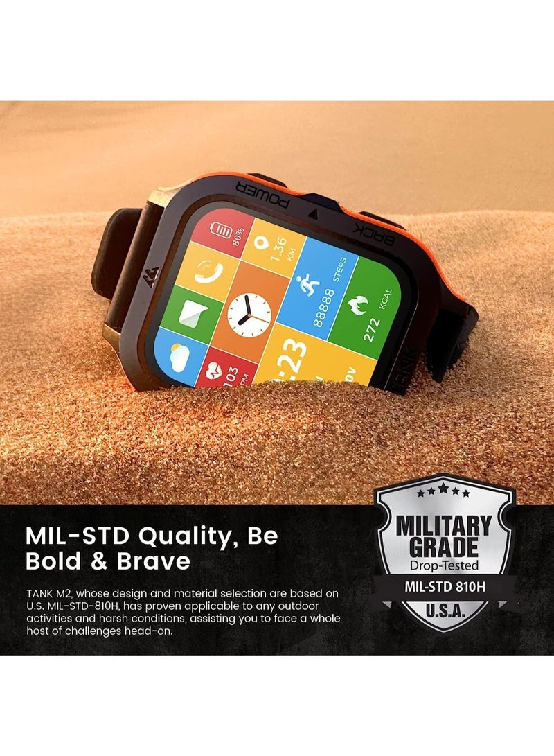 KOSPET Tank M2 Bluetooth Answer Make Call Smart Watches For Men 5 ATM US Military Certified With 70 Sport Modes 1.85 Inch For Android IOS IPhones With Heart Rate Blood Pressure Orange - Image 4
