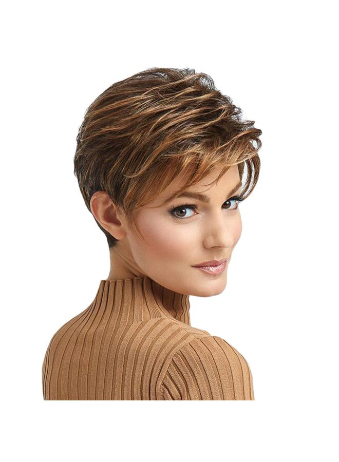 NIBEMINENT Synthetic Gradient Fiber Short Hair Wig Brown 20 x 18cm - Image 2