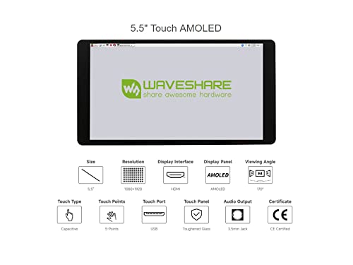 waveshare 5.5inch Capacitive Touch AMOLED Display Compatible with Raspberry Pi 4B/3B+/3A+/2B/B+/A+/Zero/Zero W/WH/Zero 2W CM3+/4 1080×1920 Resolution HDMI Supports Jetson Nano/Windows - Image 3
