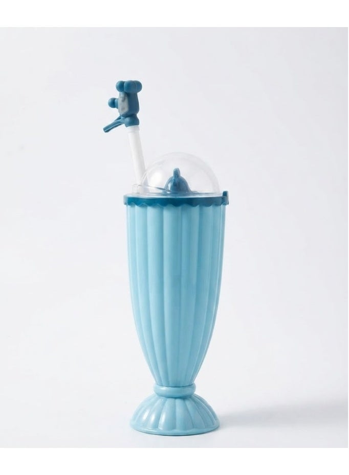 2-in-1 Manual Citrus Juicer with Cup, Lid & Straw – Light Blue - Image 1