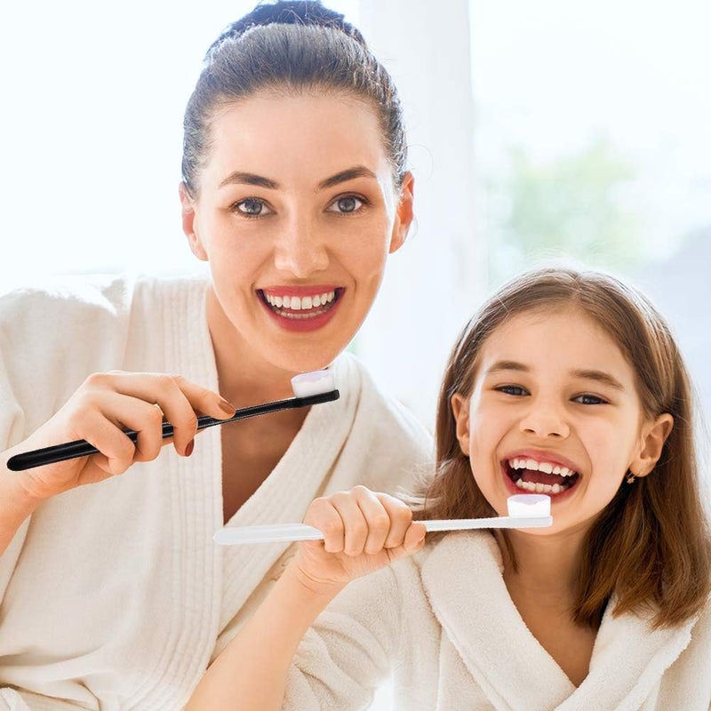 4 فرشاة أسنان يدوية ناعمة من نوع مايكرو نانو، فرشاة أسنان للكبار ذات شعيرات، فرشاة أسنان يدوية مايكرو نانو مع 20000 شعيرة للثة الحساسة للكبار والأطفال (أسود + أبيض) - Image 5
