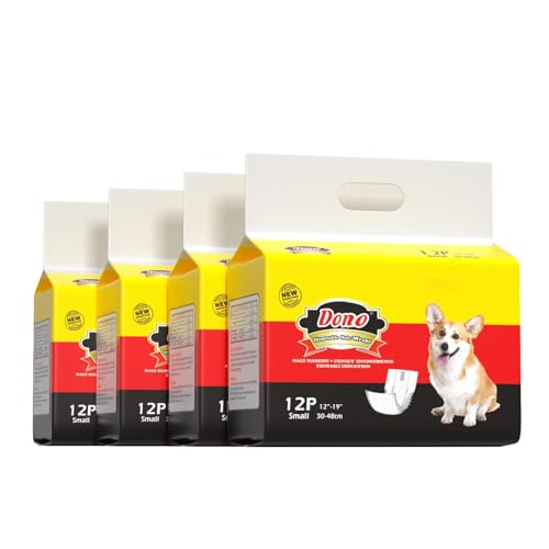 Dono Disposable Dog Diapers Male Dog Wraps, Including 48pcs Super Absorbent Diapers for Dogs and Cats,S (12"-19") - Image 1
