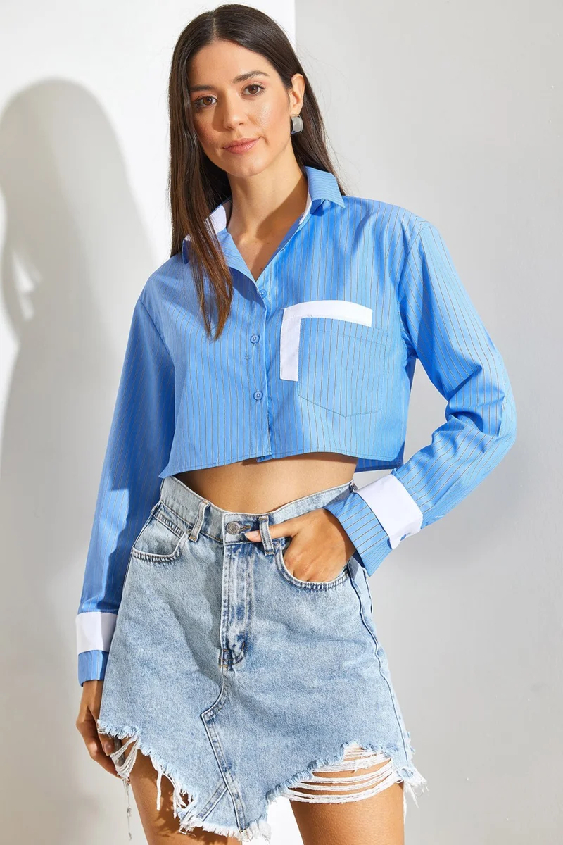 Shade Women's Garni Pocket Detail Striped Crop Shirt