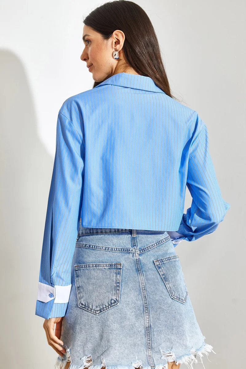 Shade Women's Garni Pocket Detail Striped Crop Shirt