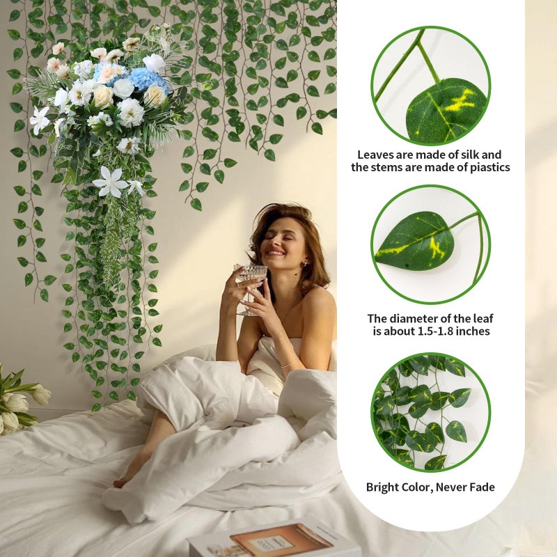 Freyalife 12 عبوة 86 قدم نباتات مزيفة زينة صناعية للغرف، زينة لبلاد العنب الخضراء للمنزل غرفة نوم الفتيات المراهقات ديكور جدار المزرعة الجمالية، هدية حفلة زفاف عيد الفصح عيد الميلاد - Image 2