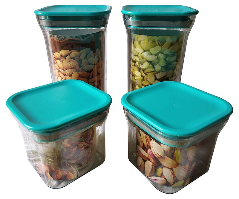 Machak Plastic Unbreakable Air Tight Food Storage Jar Kitchen Container Set (Blue, 4 Pc) - Image 1