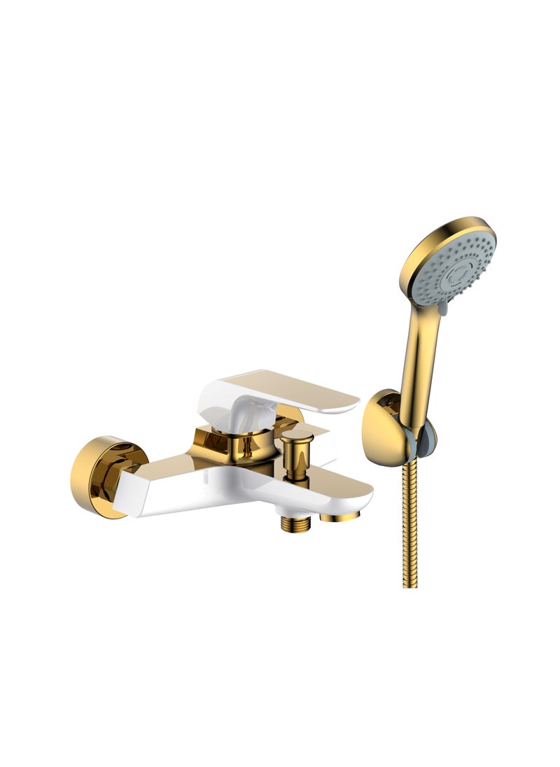 HESANIT HESANIT Elite Single Lever Bath Mixer With Hand Shower Set White Gold - 7002WG  - Image 1