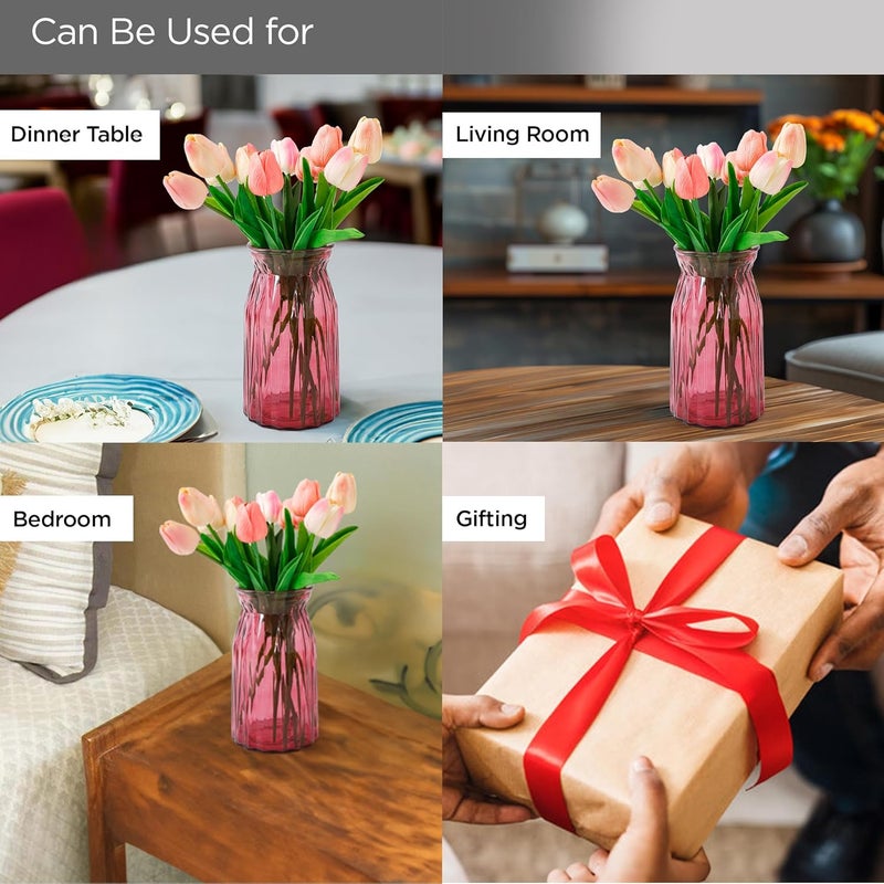 UMAI Glass Vase for Home Decor Center Table Decorative Items Flower Vases for Home Decor Dining Table Decorative Items Transparent Flower Vase for Living Room Office Bookshelf 2Pcs Red - Image 5