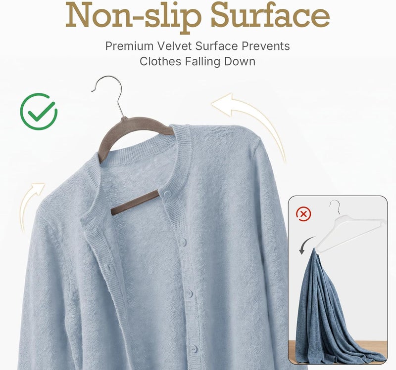 HOUSE DAY Taupe Velvet Hangers 60 Pack, Premium Clothes Hangers Non-Slip Felt Hangers, Sturdy Hangers Heavy Duty Coat Hangers, Durable Suit Hangers for Space Saving, No Hanger Marks 360° Rotating Hook - Image 2