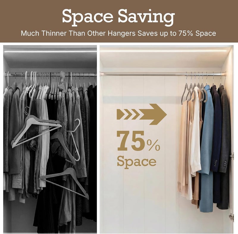 HOUSE DAY Taupe Velvet Hangers 60 Pack, Premium Clothes Hangers Non-Slip Felt Hangers, Sturdy Hangers Heavy Duty Coat Hangers, Durable Suit Hangers for Space Saving, No Hanger Marks 360° Rotating Hook - Image 3