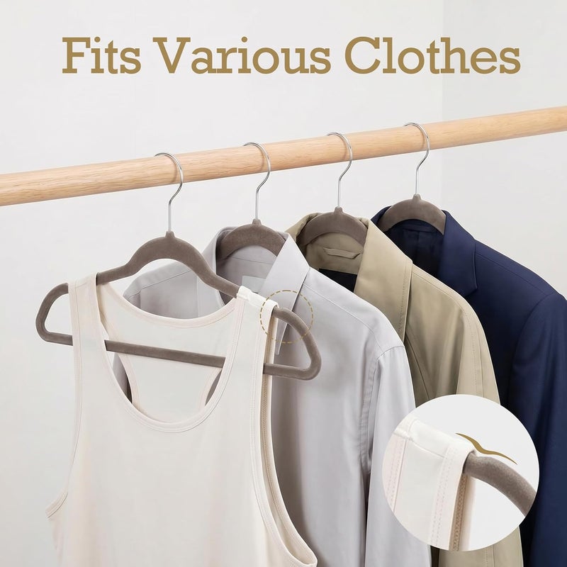 HOUSE DAY Taupe Velvet Hangers 60 Pack, Premium Clothes Hangers Non-Slip Felt Hangers, Sturdy Hangers Heavy Duty Coat Hangers, Durable Suit Hangers for Space Saving, No Hanger Marks 360° Rotating Hook - Image 5