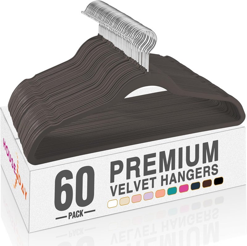 HOUSE DAY Taupe Velvet Hangers 60 Pack, Premium Clothes Hangers Non-Slip Felt Hangers, Sturdy Hangers Heavy Duty Coat Hangers, Durable Suit Hangers for Space Saving, No Hanger Marks 360° Rotating Hook - Image 1