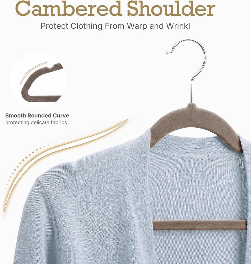 HOUSE DAY Taupe Velvet Hangers 60 Pack, Premium Clothes Hangers Non-Slip Felt Hangers, Sturdy Hangers Heavy Duty Coat Hangers, Durable Suit Hangers for Space Saving, No Hanger Marks 360° Rotating Hook - Image 4