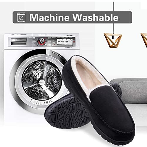 shoeslocker Mens House Slippers Indoor Outdoor Anti-Slip Slipper Warm Plush Black Size 11 - Image 5