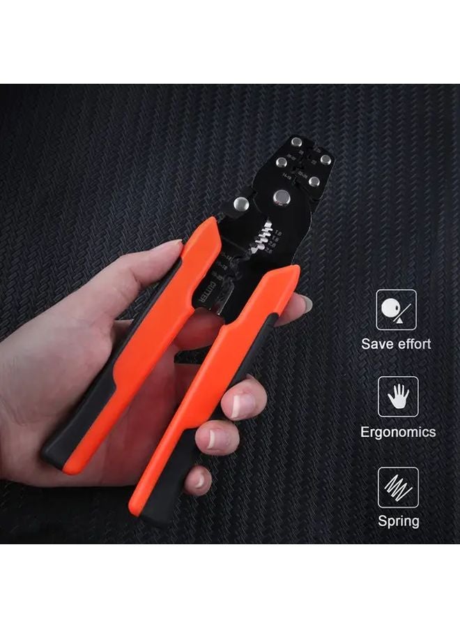 Black Ergonomic Metal Wire Crimping Tool with Orange Handle Professional Electrical Cable Crimper - Image 2