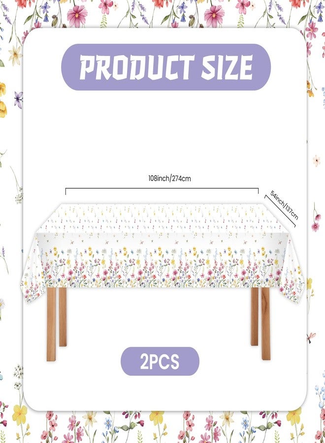 LDFDRT 2-Pack Wildflower Plastic Tablecloth Disposable Rectangle - Floral Butterfly Garden Party Table Cover with Spring Flowers, 54x108 Inch for Fairy Birthday Party Decorations - Image 3